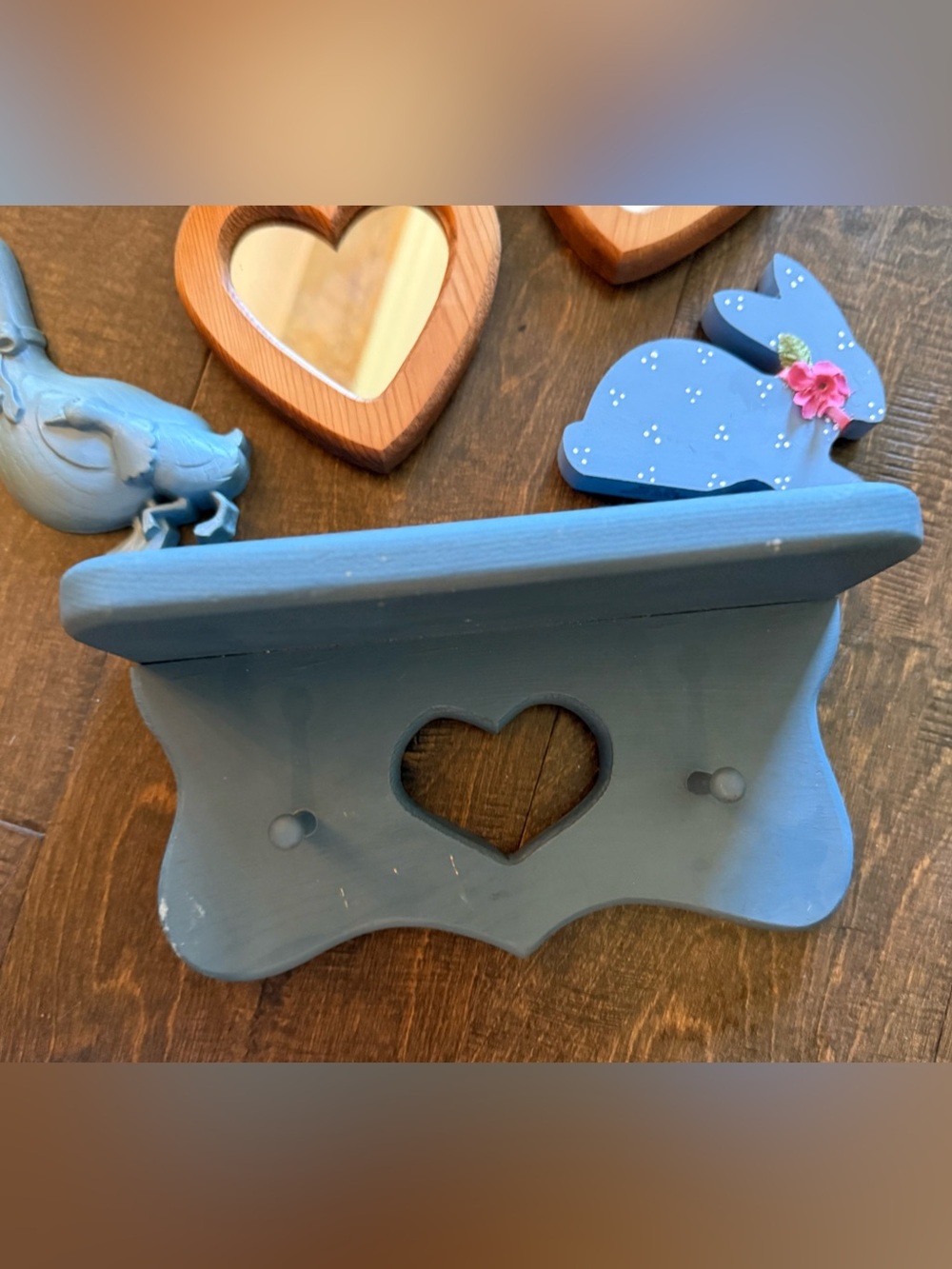 Blue Heart Cutout Wooden Shelf